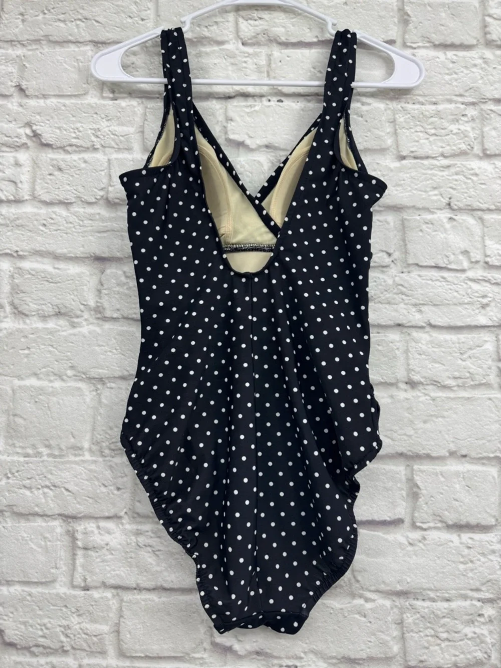 TRIMSHAPER Swim Shaper One Piece Swimsuit Size 10 Black Polka Dot Slimming Retro